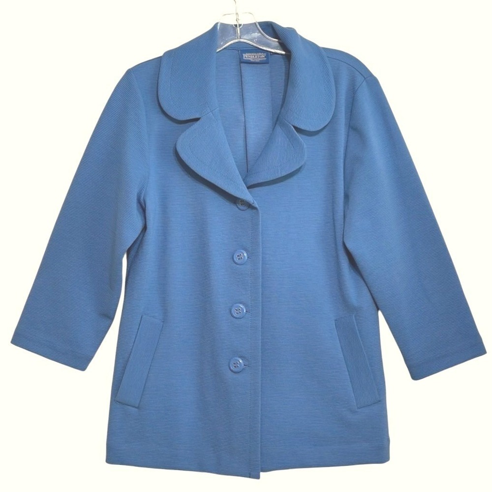 Pendleton Jacket Women Blue Textured Button Front Coastal Grandma Fall Casual M